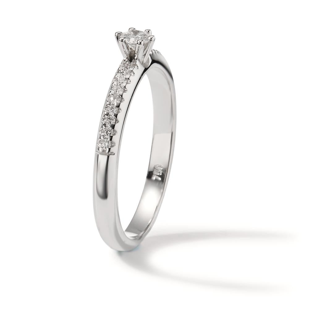 Solitär Ring 750/18 K Weissgold Diamant 0.20 ct, 19 Steine, w-si