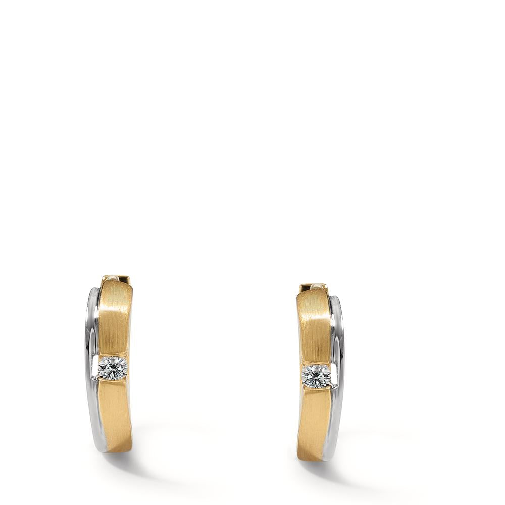 Klappcreolen 750/18 K Weissgold, 750/18 K Gelbgold Diamant 0.05 ct, 2 Steine, w-si