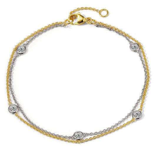 Armband 750/18 K Weissgold, 750/18 K Gelbgold Diamant 0.16 ct, 5 Steine, w-si verstellbar