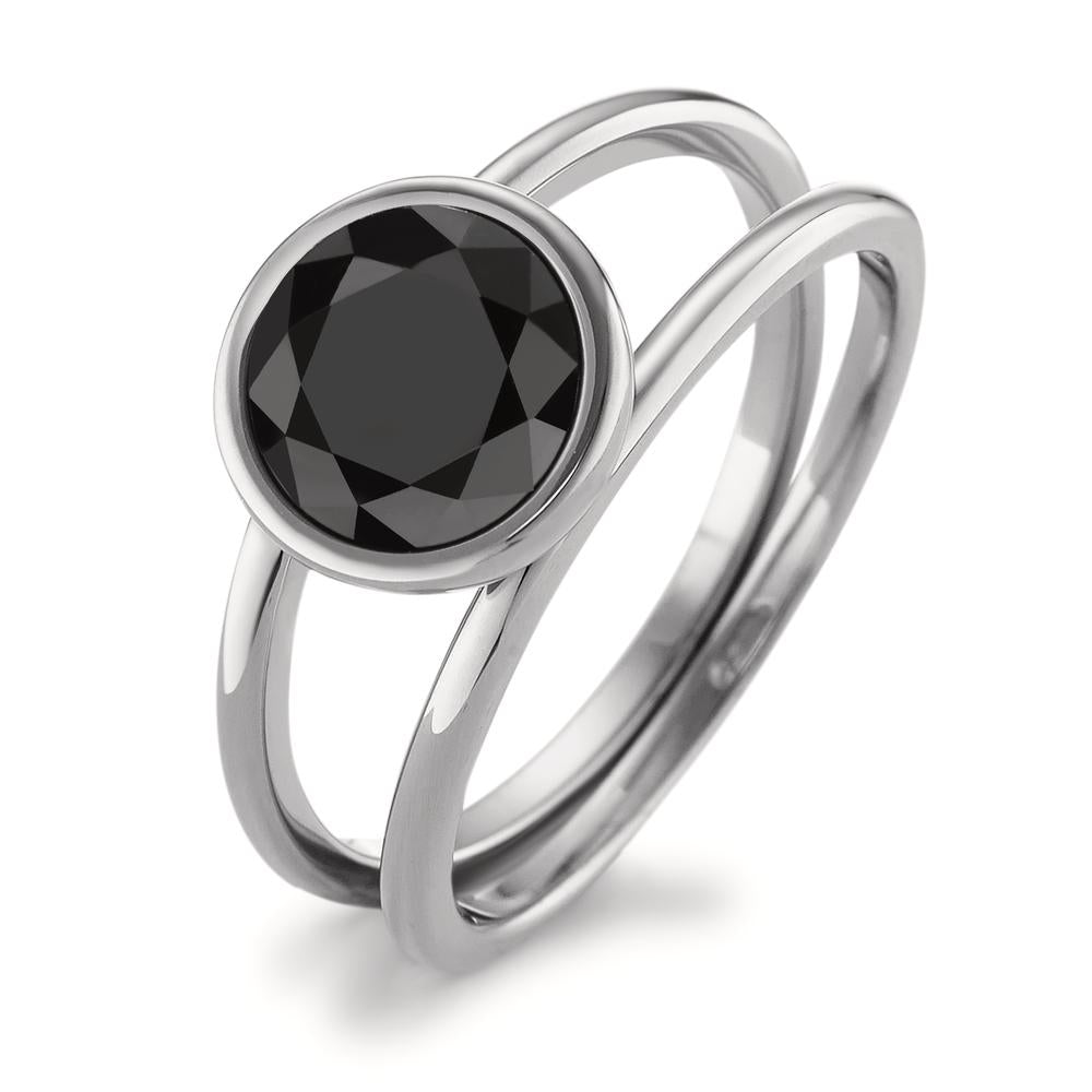 Fingerring Edelstahl Zirkonia schwarz Ø9.5 mm