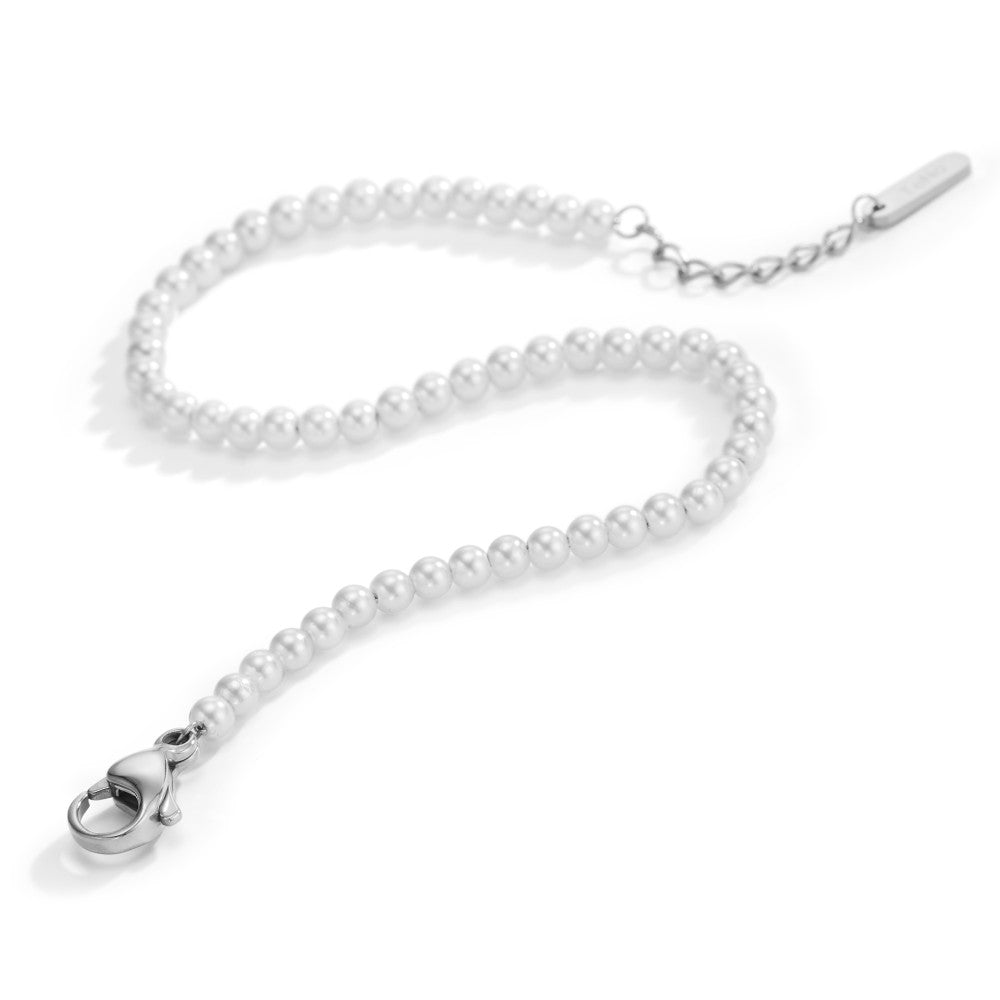 Perlenarmband Miyako aus Edelstahl mit weissen Muschelperlen, 17,5- 19,5cm verstellbar