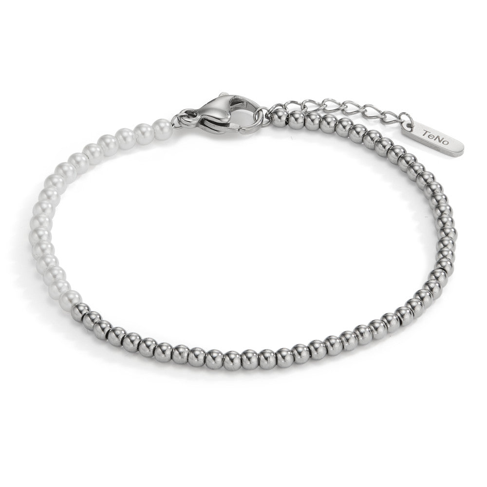 Armband Miyako aus Edelstahl mit weissen Muschelperlen, 17,5- 19,5cm verstellbar Ø3mm