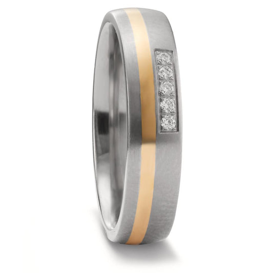 Partnerring Titan, 750/18 K Gelbgold Diamant 0.05 ct, 5 Steine, w-si