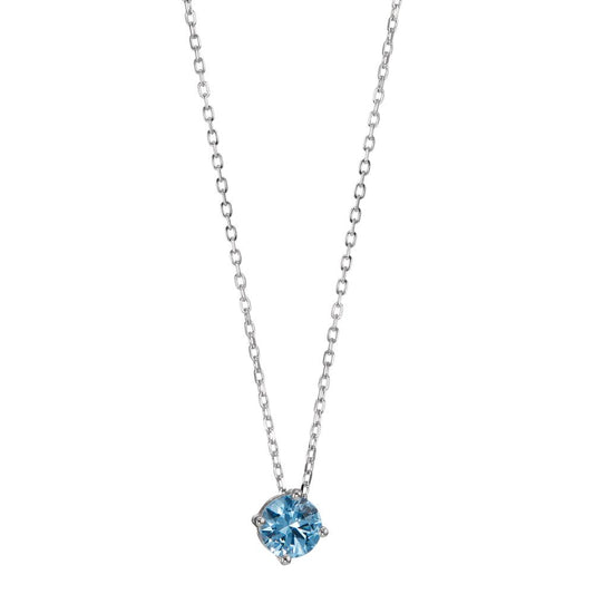 Collier Silber Zirkonia hellblau rhodiniert verstellbar Ø6 mm