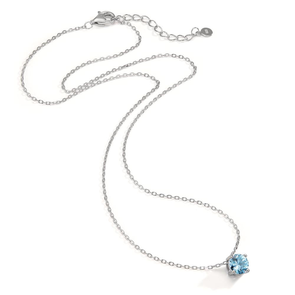 Collier Silber Zirkonia hellblau rhodiniert verstellbar Ø6 mm