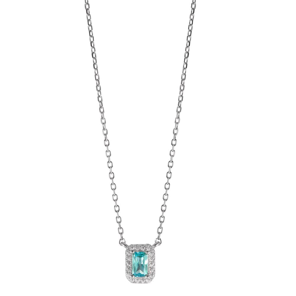 Collier Silber Zirkonia blau, 19 Steine rhodiniert verstellbar