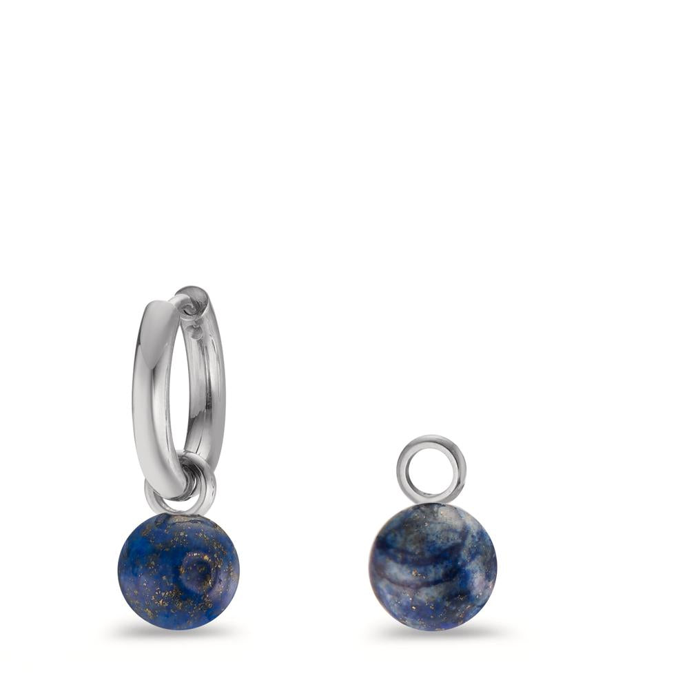 Creolen Set Muse Silver aus Edelstahl mit Perlen aus Lapislazuli in Ø8mm