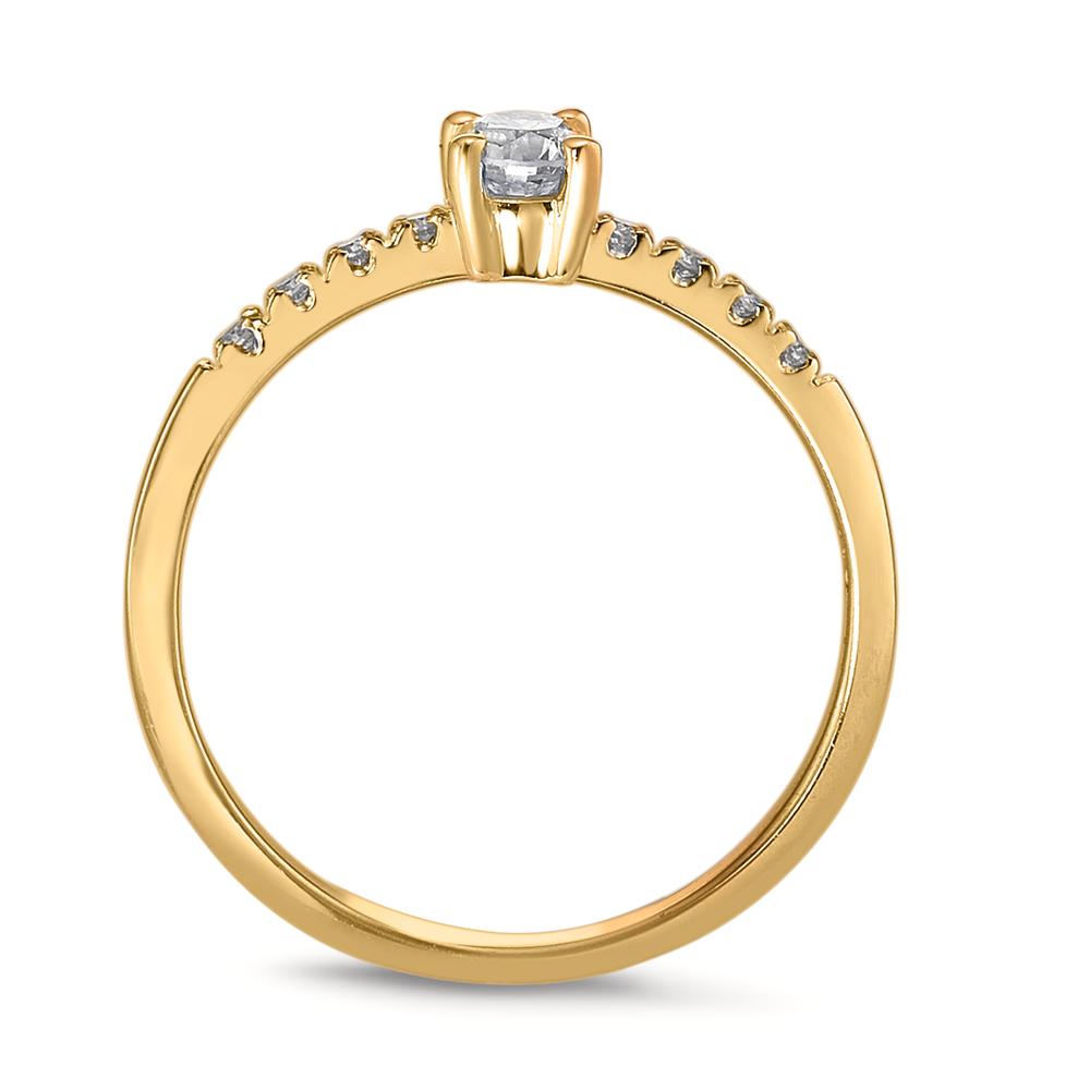 Solitär Ring 750/18 K Gelbgold Diamant weiss, 0.04 ct, 8 Steine, w-si, Diamant weiss, 0.20 ct, Brillantschliff, w-si