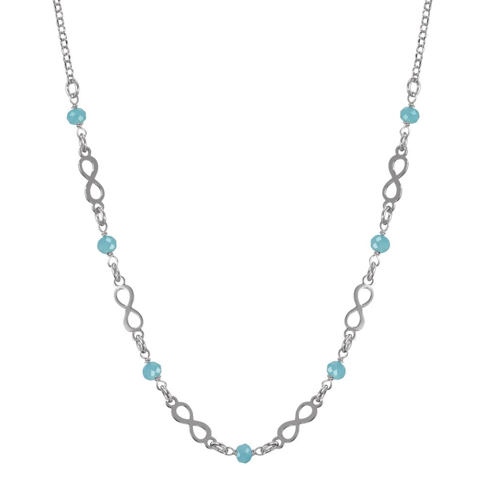 Collier Silber Kristall aqua, 7 Steine rhodiniert Infinity verstellbar