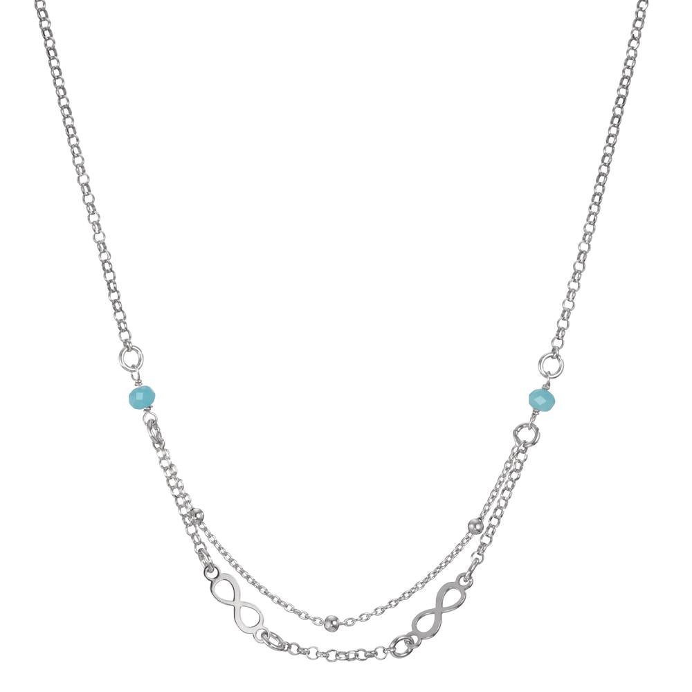 Collier Silber Kristall aqua, 2 Steine rhodiniert Infinity verstellbar