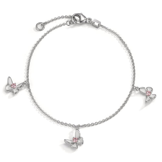 Armband Silber Zirkonia rosa, 3 Steine rhodiniert Schmetterling verstellbar