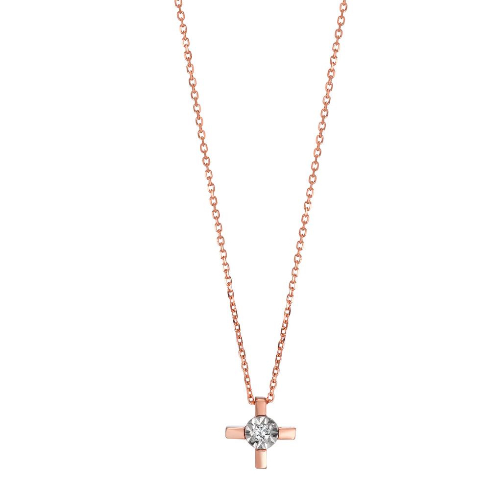 Collier 750/18 K Rotgold Diamant 0.015 ct, w-si Kreuz verstellbar