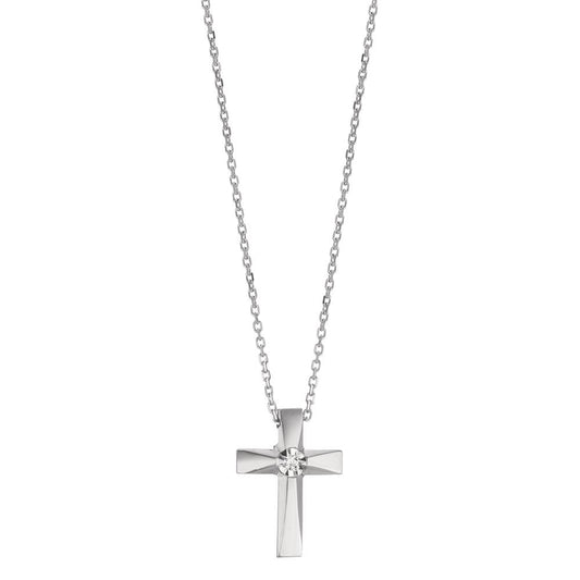 Collier 750/18 K Weissgold Diamant 0.005 ct, w-si Kreuz 40-42 cm verstellbar