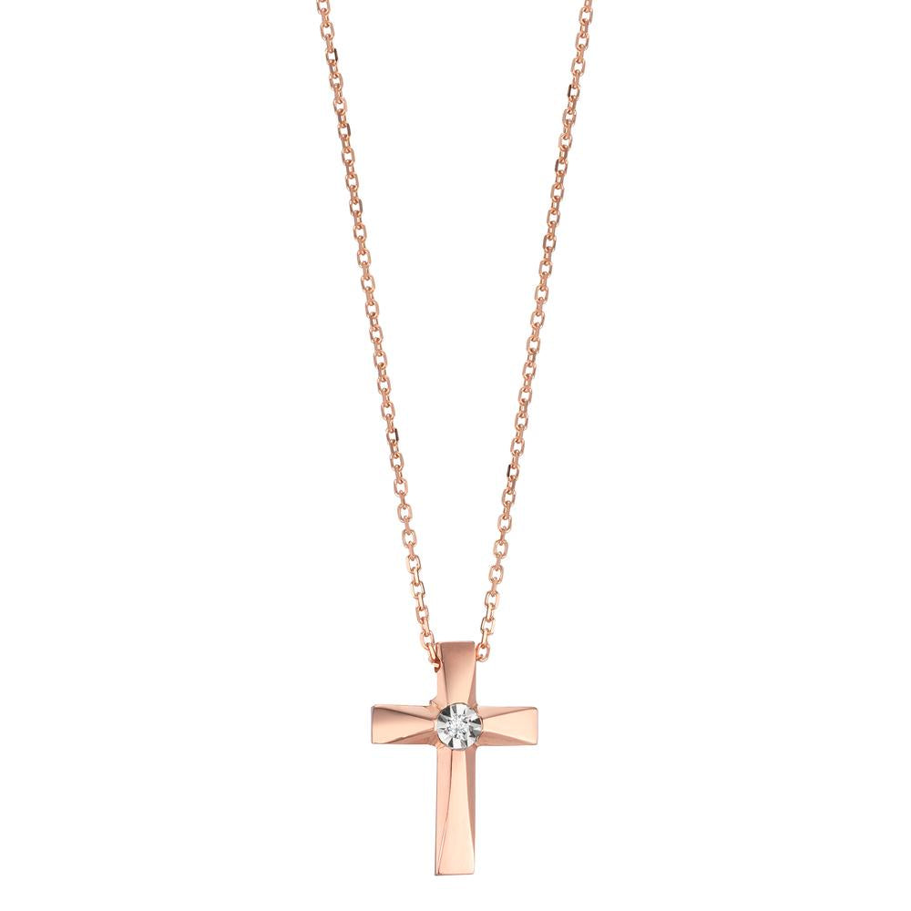 Collier 750/18 K Rotgold Diamant 0.005 ct, w-si Kreuz verstellbar