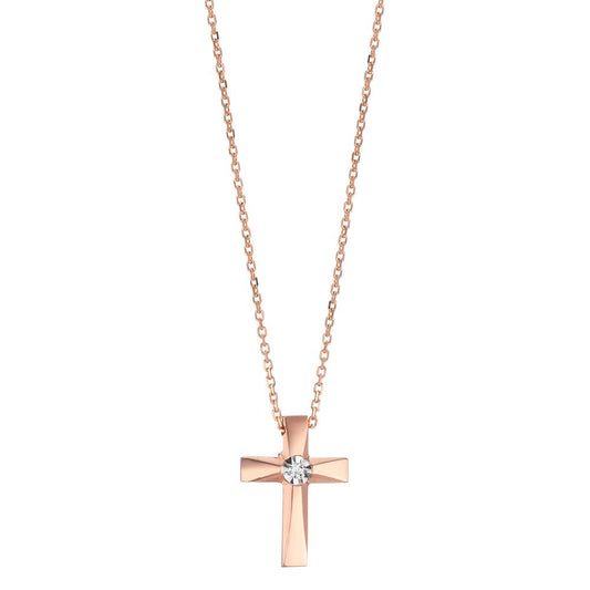 Collier 750/18 K Rotgold Diamant 0.005 ct, w-si Kreuz 40-42 cm verstellbar