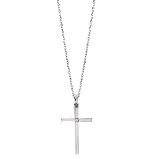 Collier 750/18 K Weissgold Diamant 0.01 ct, w-si Kreuz 40-42 cm verstellbar