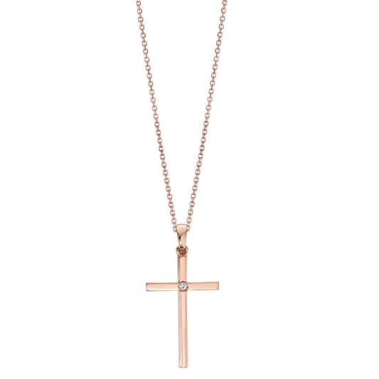 Collier 750/18 K Rotgold Diamant 0.01 ct, w-si Kreuz 40-42 cm verstellbar