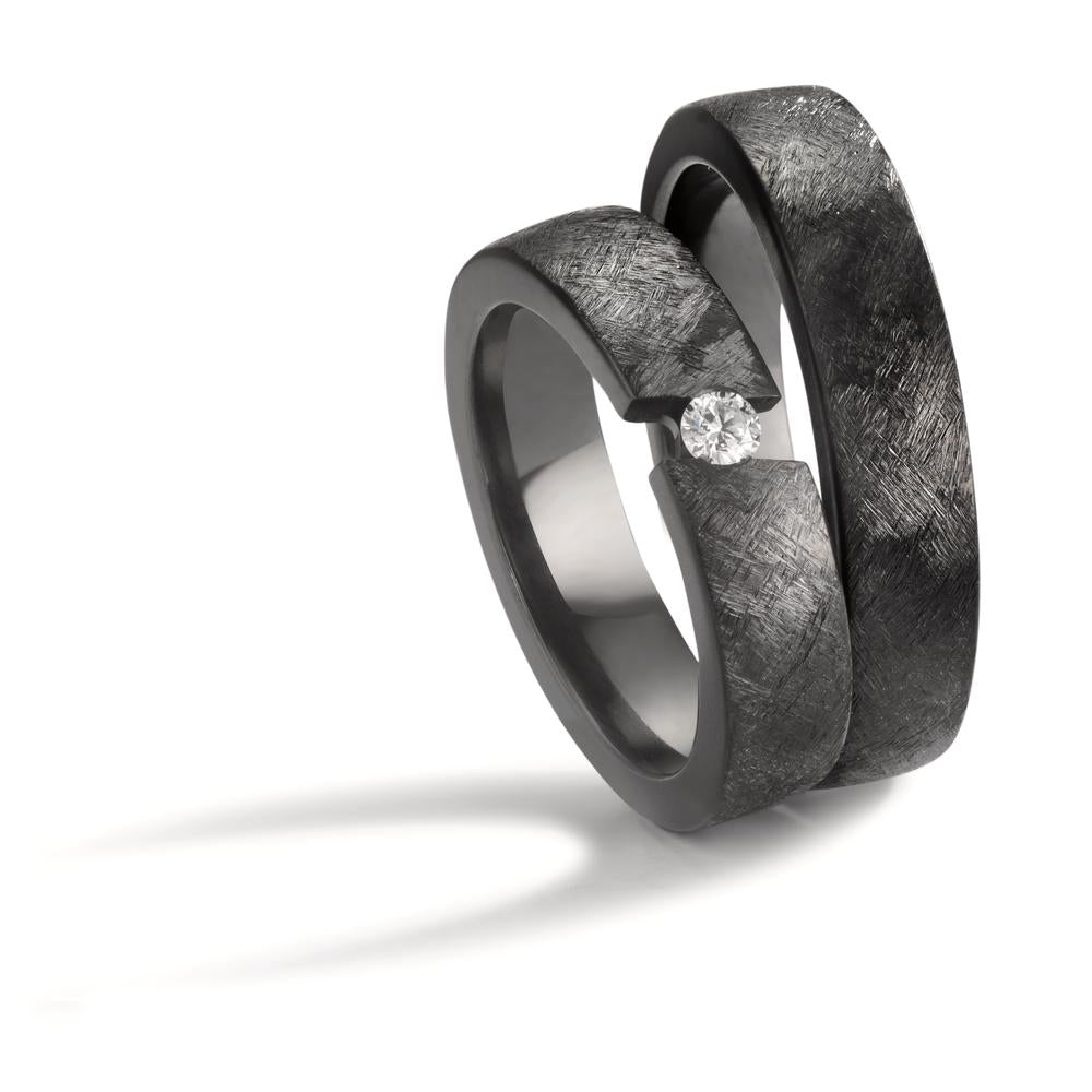 Partnerring aus Zirkonium und Diamant 0.08 ct mit kreuzmattierter Oberfläche