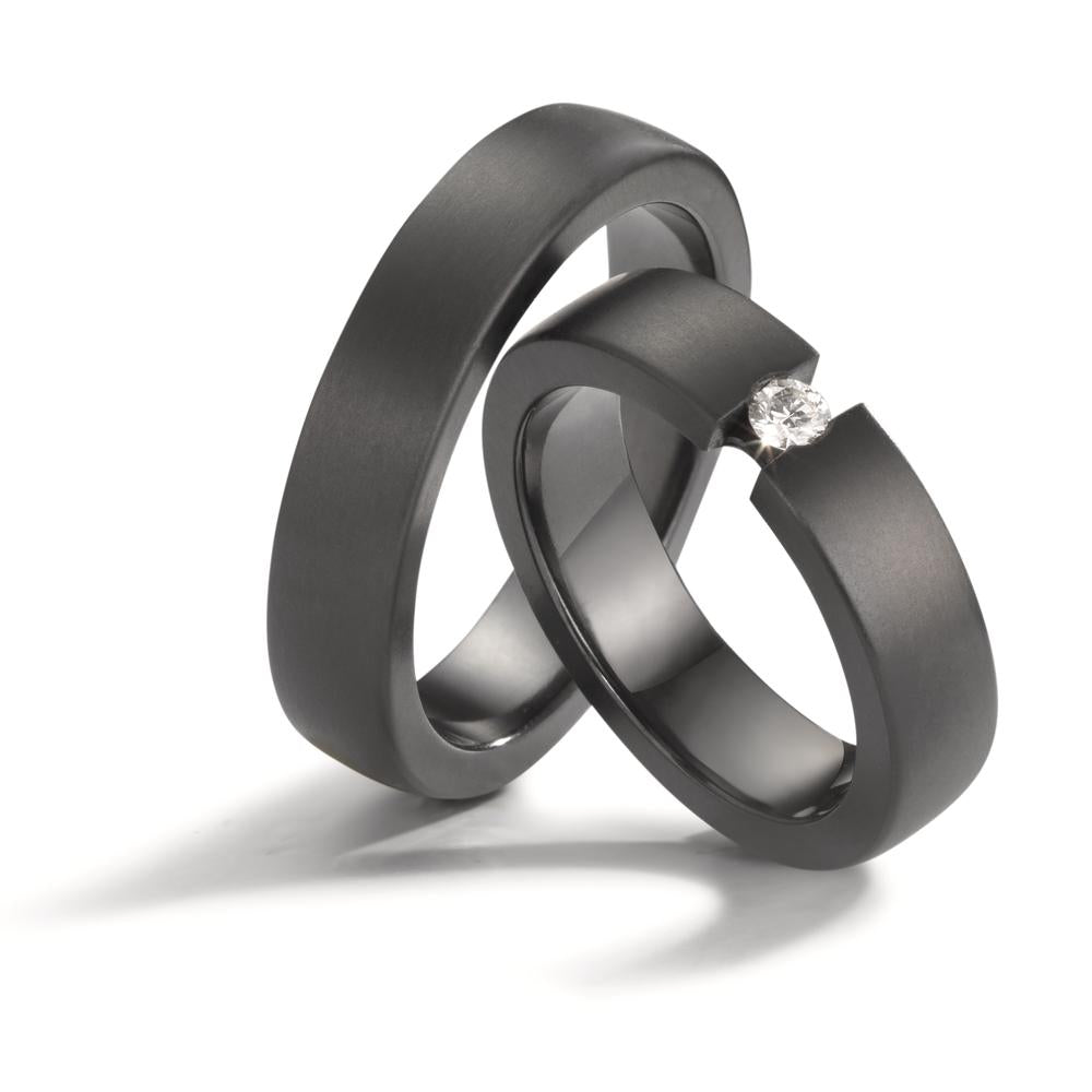 Partnerring aus Zirkonium mit Diamant 0.08 ct und mattierter Oberfläche