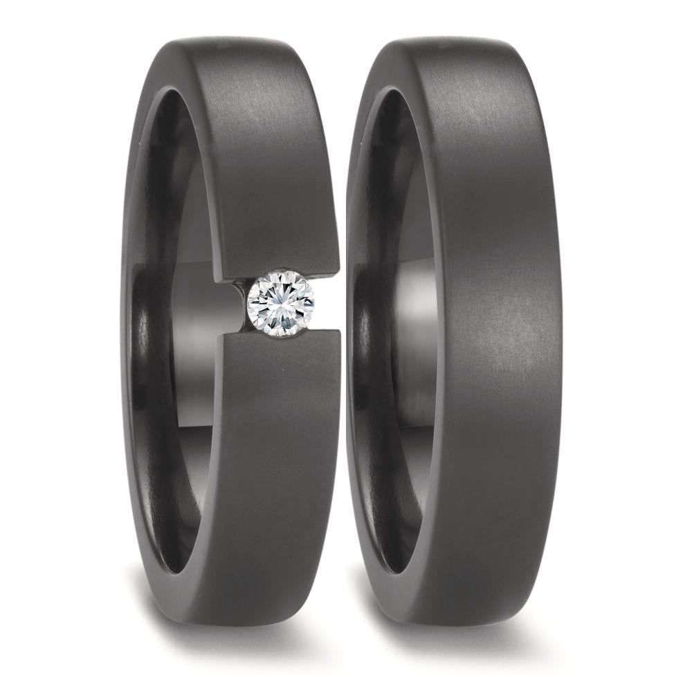 Partnerring aus Zirkonium mit Diamant 0.08 ct und mattierter Oberfläche