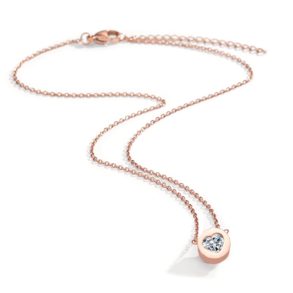 Collier Edelstahl Zirkonia rosé IP beschichtet Herz verstellbar