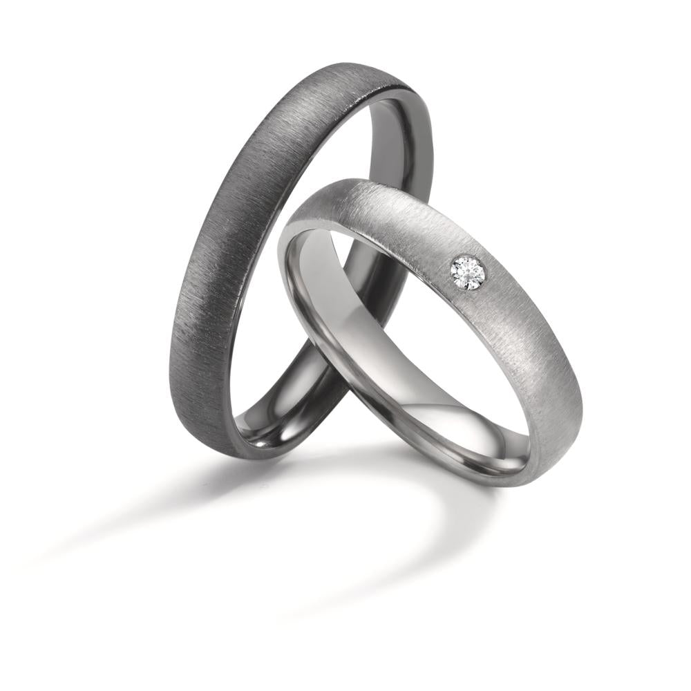 Partnerring aus Zirkonium mit Diamant 0.03 ct und quer mattierter Oberfläche