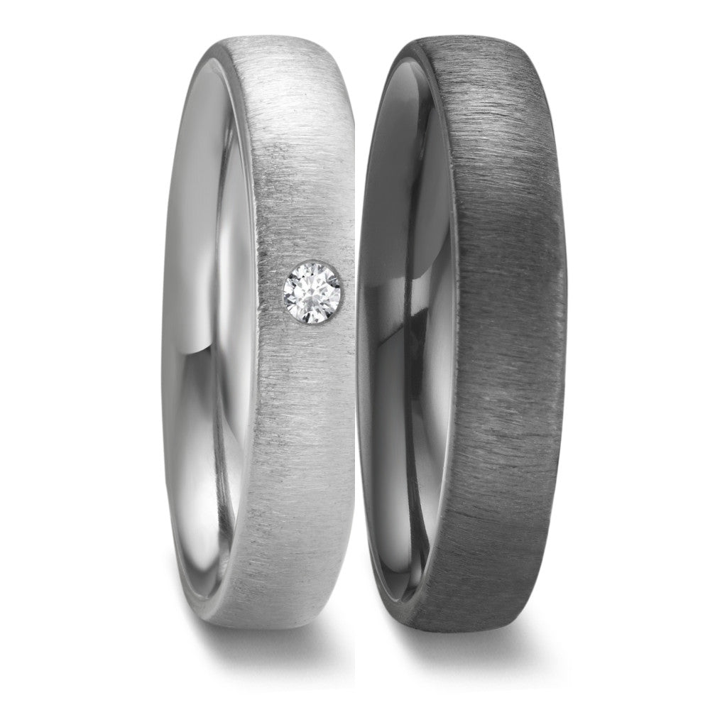 Partnerring aus Zirkonium mit Diamant 0.03 ct und quer mattierter Oberfläche