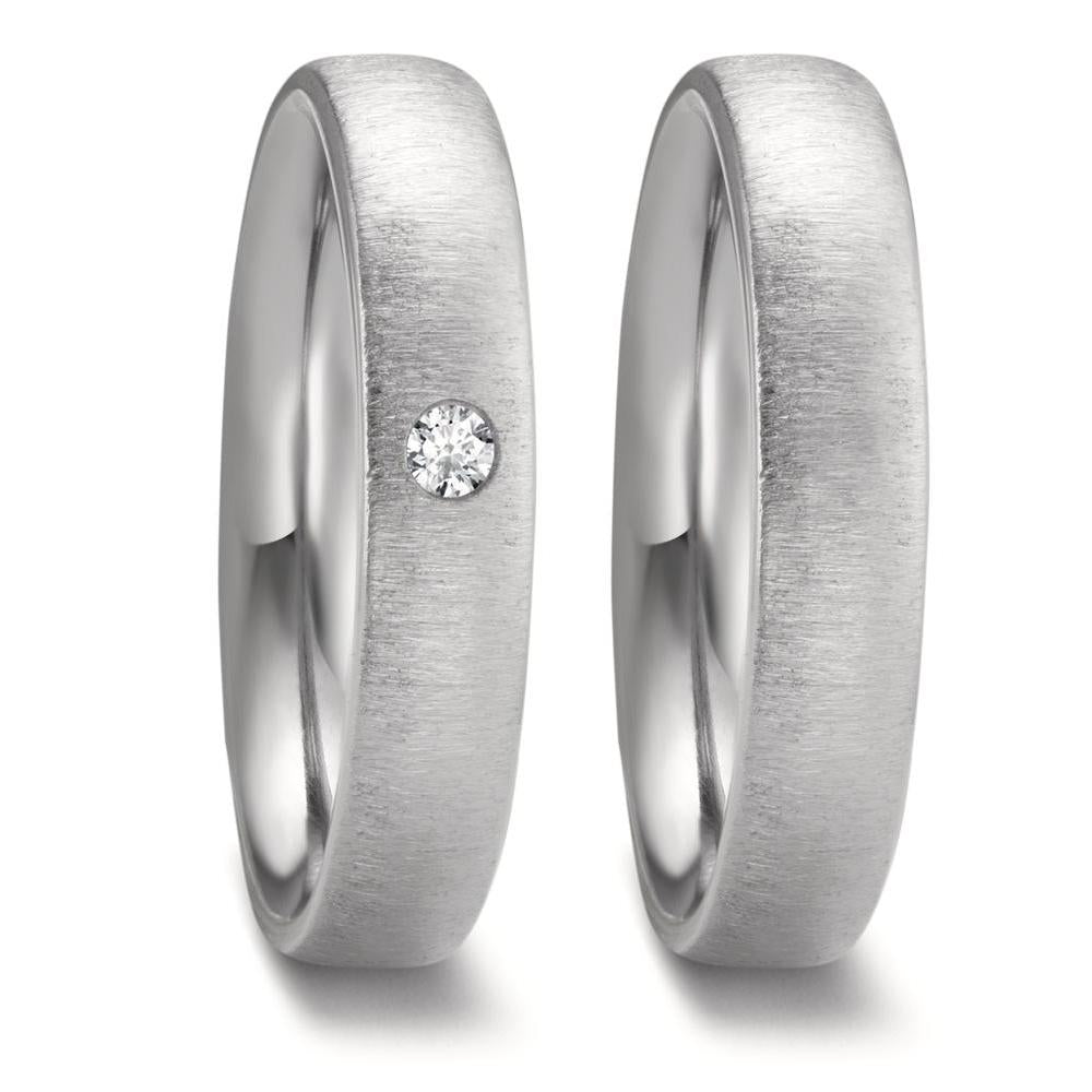 Partnerring aus Zirkonium mit Diamant 0.03 ct und quer mattierter Oberfläche