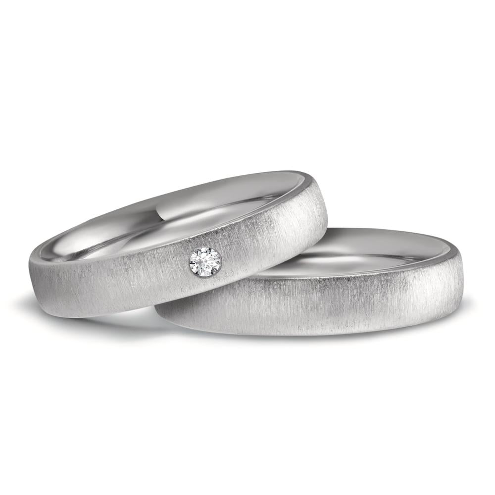 Partnerring aus Zirkonium mit Diamant 0.03 ct und quer mattierter Oberfläche