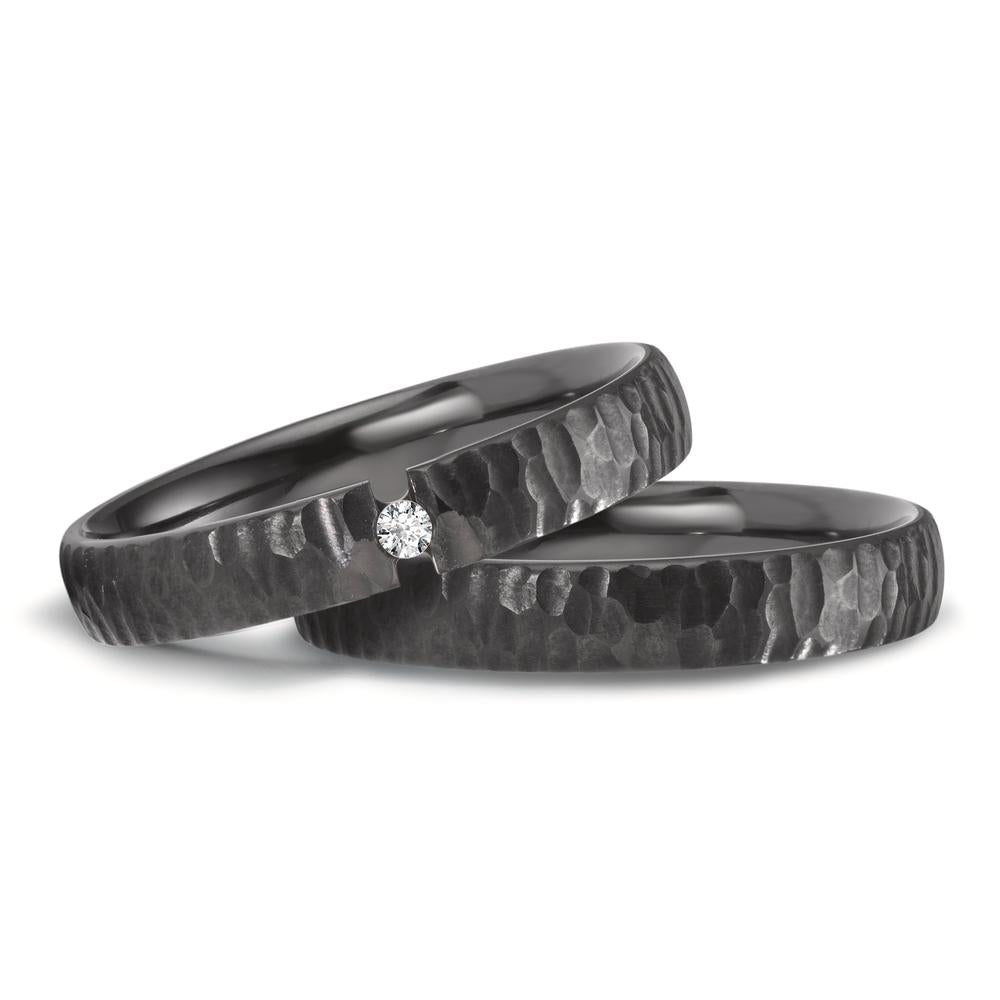 Partnerring aus Zirkonium mit Diamant 0.03 ct und strukturierter Oberfläche