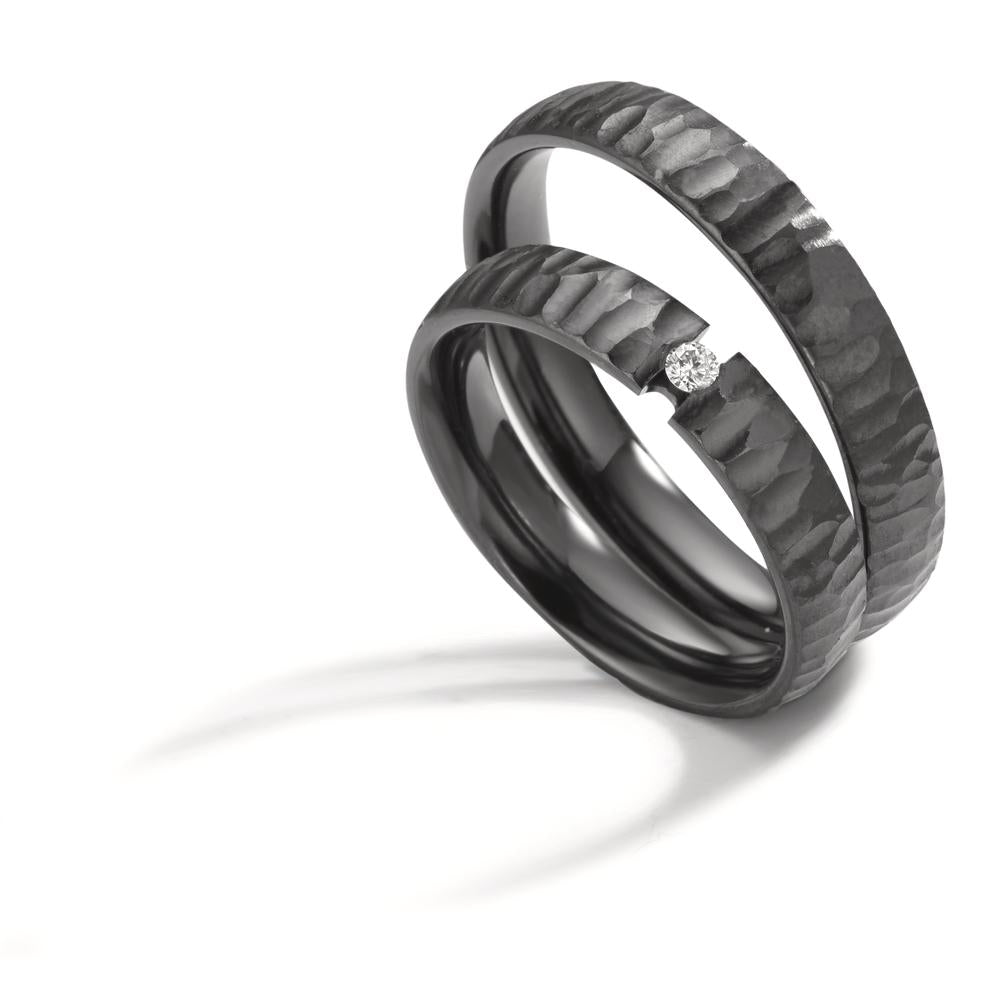 Partnerring aus Zirkonium mit Diamant 0.03 ct und strukturierter Oberfläche