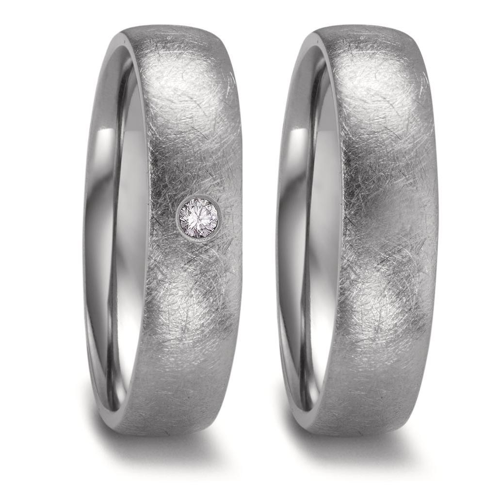 Partnerring aus Zirkonium mit Diamant 0.03 ct und eismattierter Oberfläche