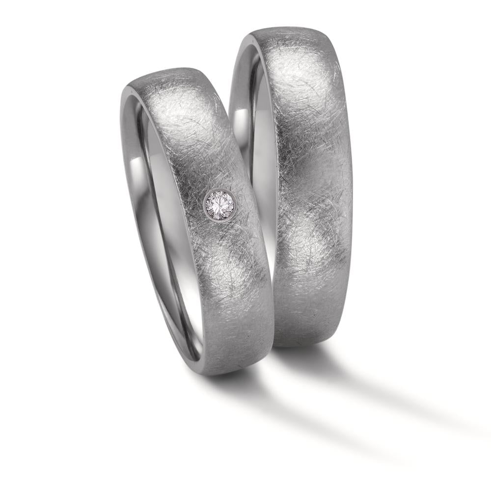 Partnerring aus Zirkonium mit Diamant 0.03 ct und eismattierter Oberfläche