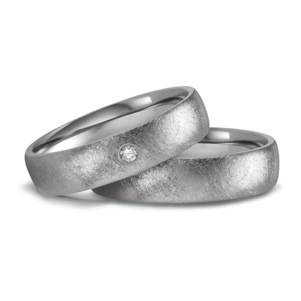 Partnerring aus Zirkonium mit Diamant 0.03 ct und eismattierter Oberfläche