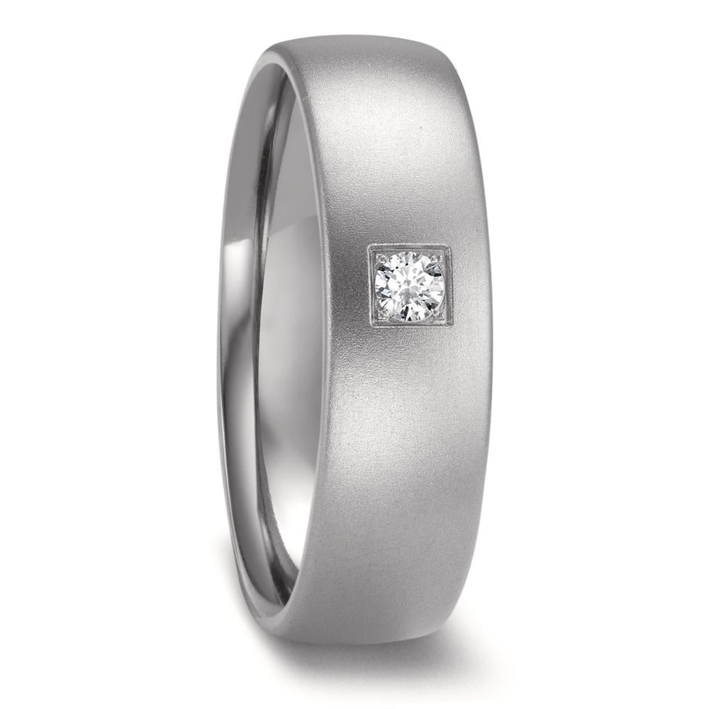 Partnerring aus Zirkonium mit Diamant 0.05 ct und sandmattierter Oberfläche