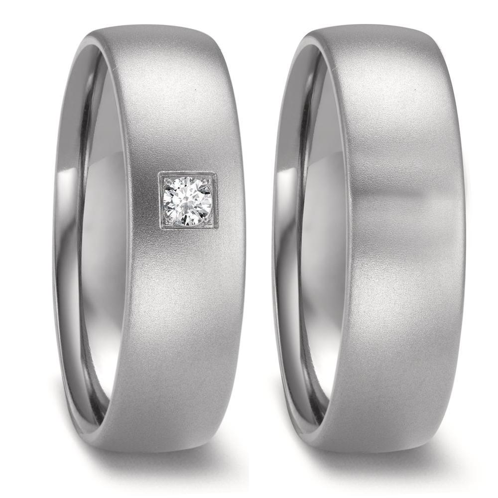 Partnerring aus Zirkonium mit Diamant 0.05 ct und sandmattierter Oberfläche