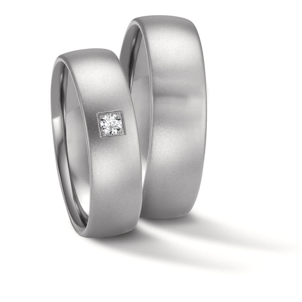 Partnerring aus Zirkonium mit Diamant 0.05 ct und sandmattierter Oberfläche