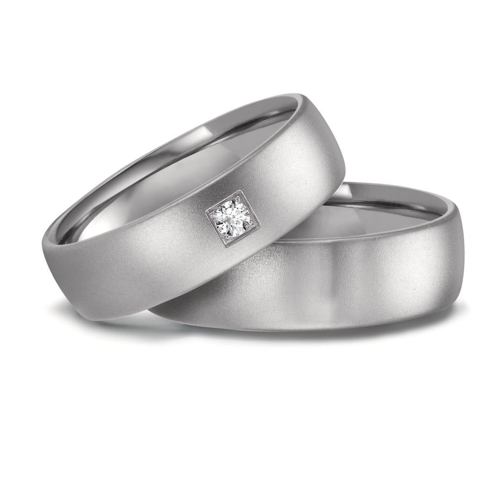 Partnerring aus Zirkonium mit Diamant 0.05 ct und sandmattierter Oberfläche