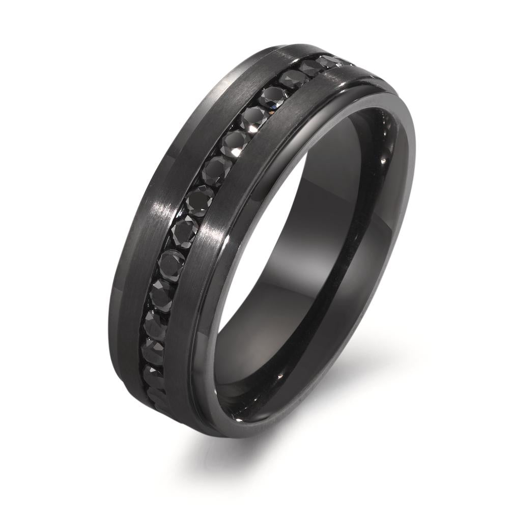 Fingerring Edelstahl Zirkonia schwarz schwarz IP beschichtet