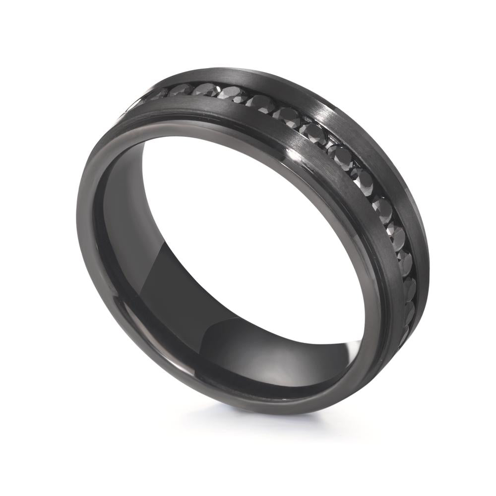 Fingerring Edelstahl Zirkonia schwarz schwarz IP beschichtet