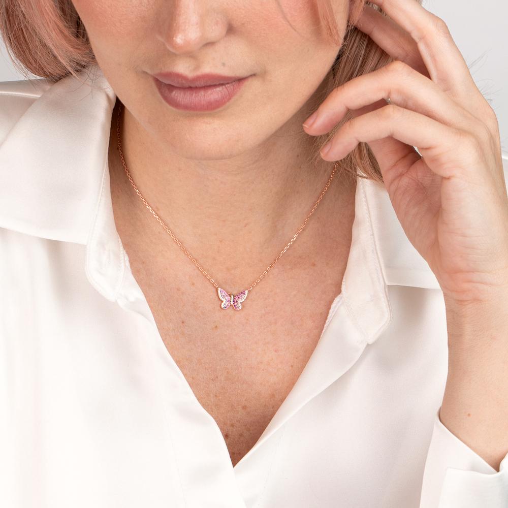 Collier Silber Zirkonia rosé vergoldet Schmetterling verstellbar