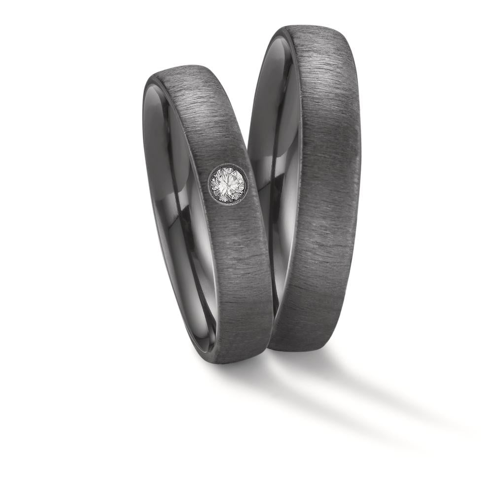 Partnerring aus Zirkonium mit Diamant 0.05 ct und quer mattierter Oberfläche