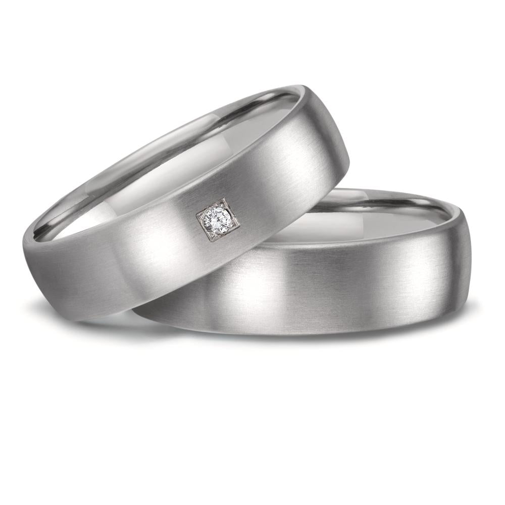 Partnerring aus Zirkonium mit Diamant 0.05 ct und mattierter Oberfläche