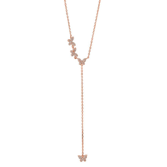 Y-Collier Silber Zirkonia rosé vergoldet Schmetterling verstellbar