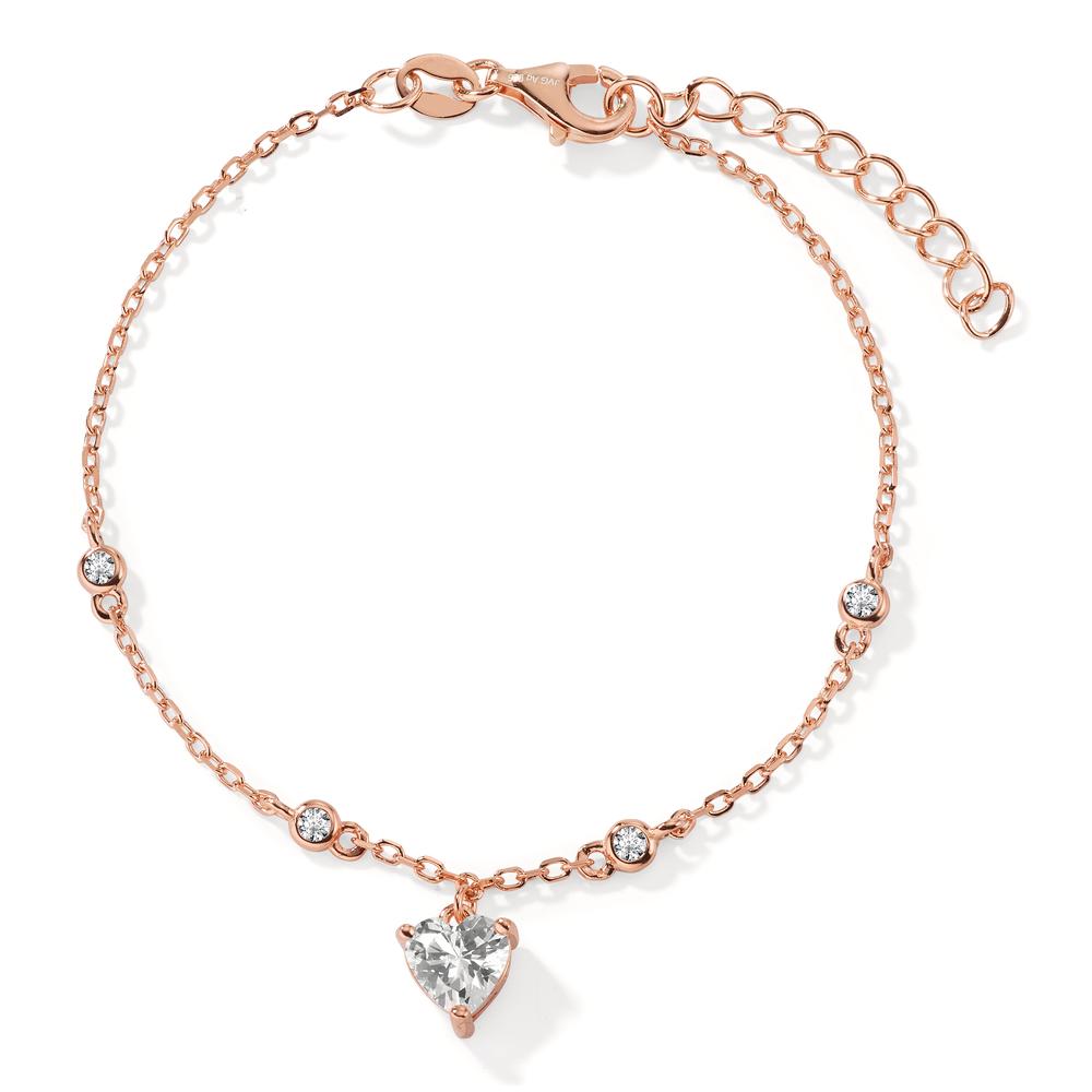 Armband Silber Zirkonia 5 Steine rosé vergoldet Herz verstellbar