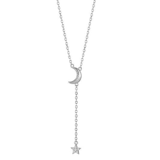 Y-Collier Silber Zirkonia rhodiniert Mond mit Stern 40-45 cm verstellbar