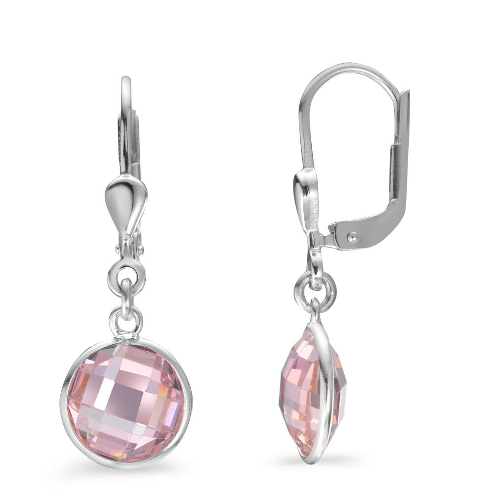 Ohrhänger Silber Zirkonia pink, 2 Steine Ø8 mm