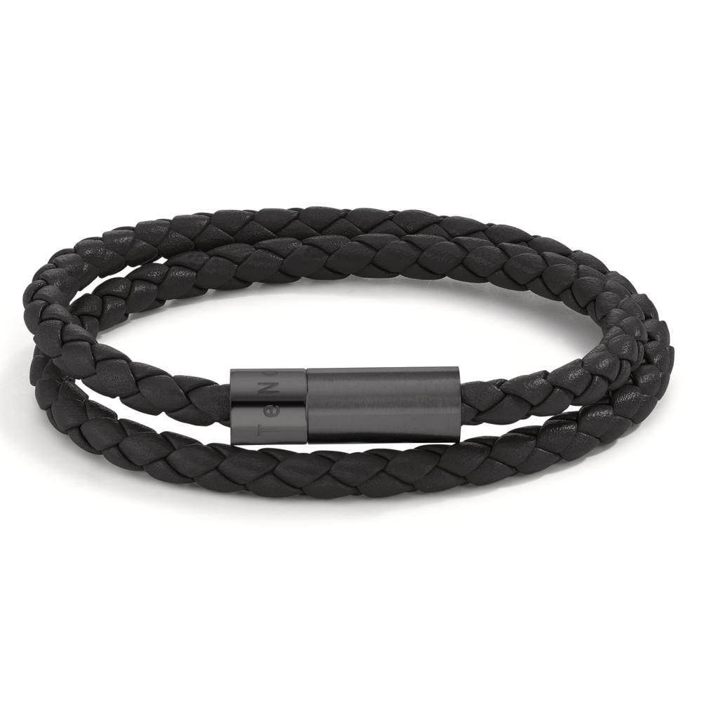 Armband Leder, Edelstahl schwarz IP beschichtet 22 cm