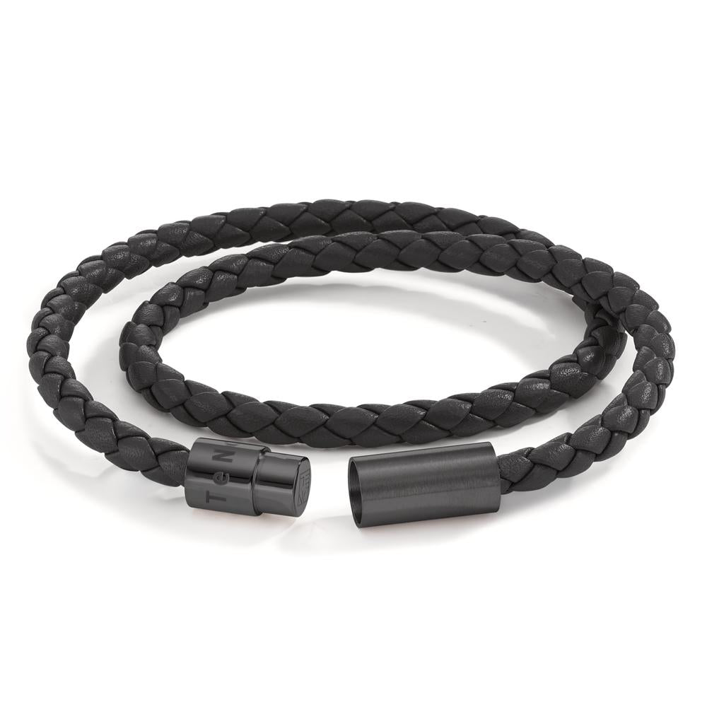 Armband Leder, Edelstahl schwarz IP beschichtet 22 cm