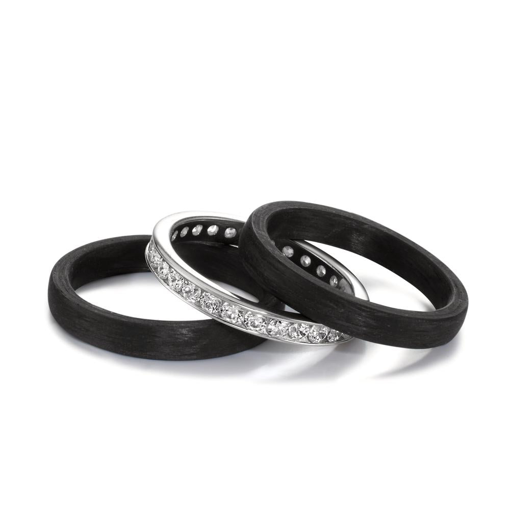 Ringset 750/18 K Weissgold, Carbon Zirkonia